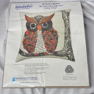Vtg Wonderart Stitchery 16” Pillow Kit Hoot Owl 9131